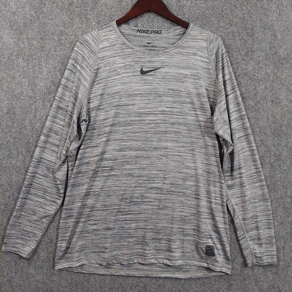 Nike Pro Dri-FIT Shirt Mens XL Gray Long Sleeve Fitted Training Base Layer